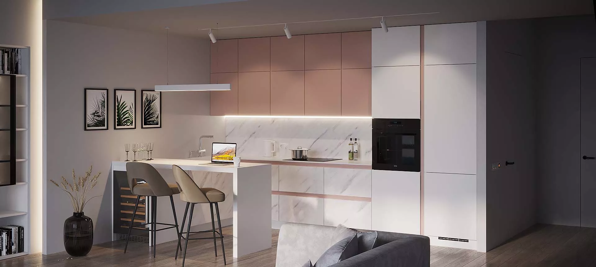 Мрамор Леванто белый / Розовый кварц матовый 